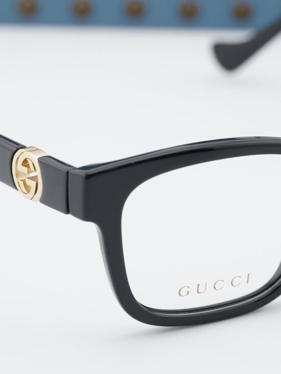 Gucci GG1025O 003 Square Eyeglasses - Black with Gold Detachable Chain